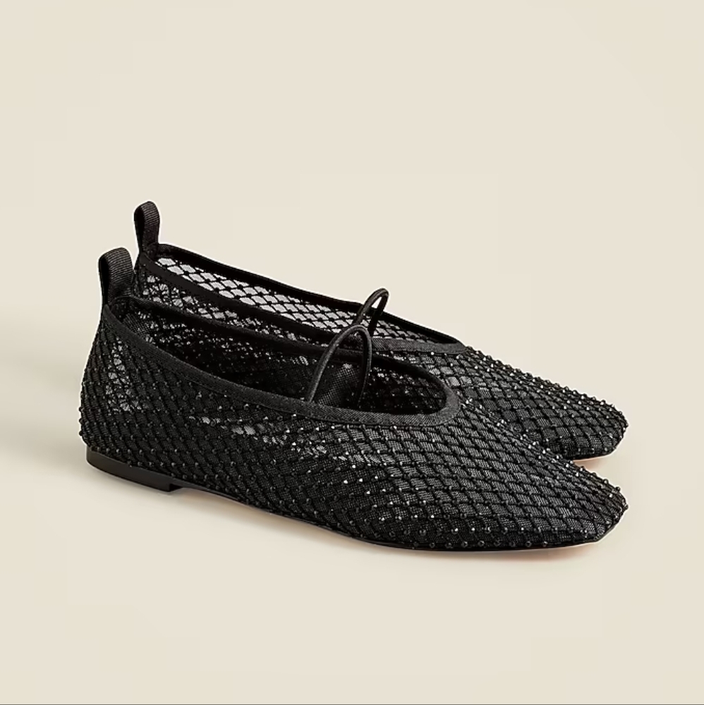 J Crew Quinn Ballet Flat in Embellished Crystal Mesh
